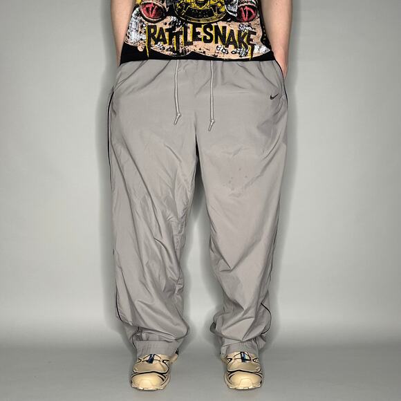 Vintage Nike Track Pants Grey Polyester Sweatpants Black Baggy Wide Leg Y2K - Picture 2 of 4